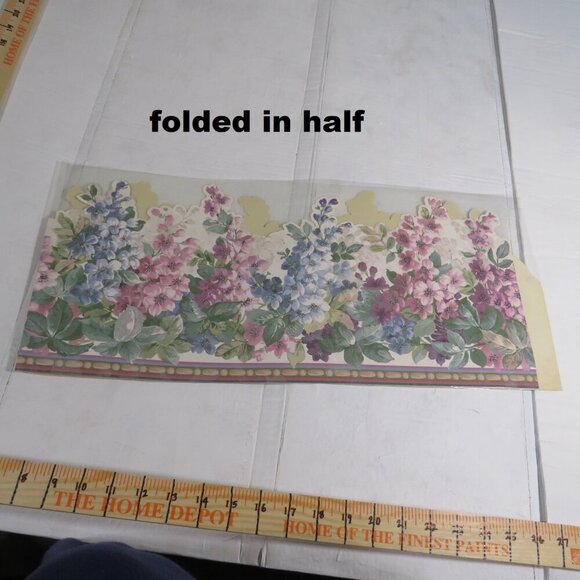 Blue Pink Purple Flower Wallpaper Boarder (folded in half) LAMINATED 42" - Picture 6 of 6